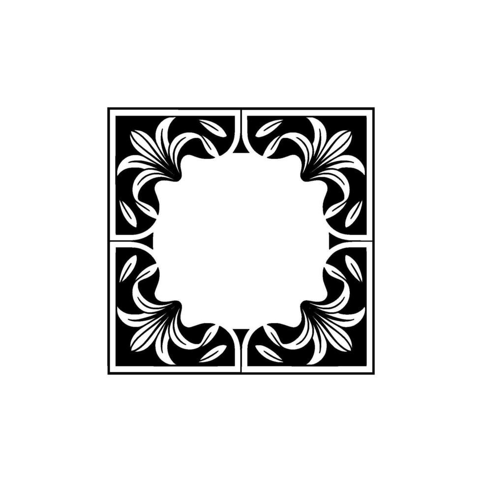 Ornate Floral Frame, Black and White, Minimalist, Art Deco Style vector