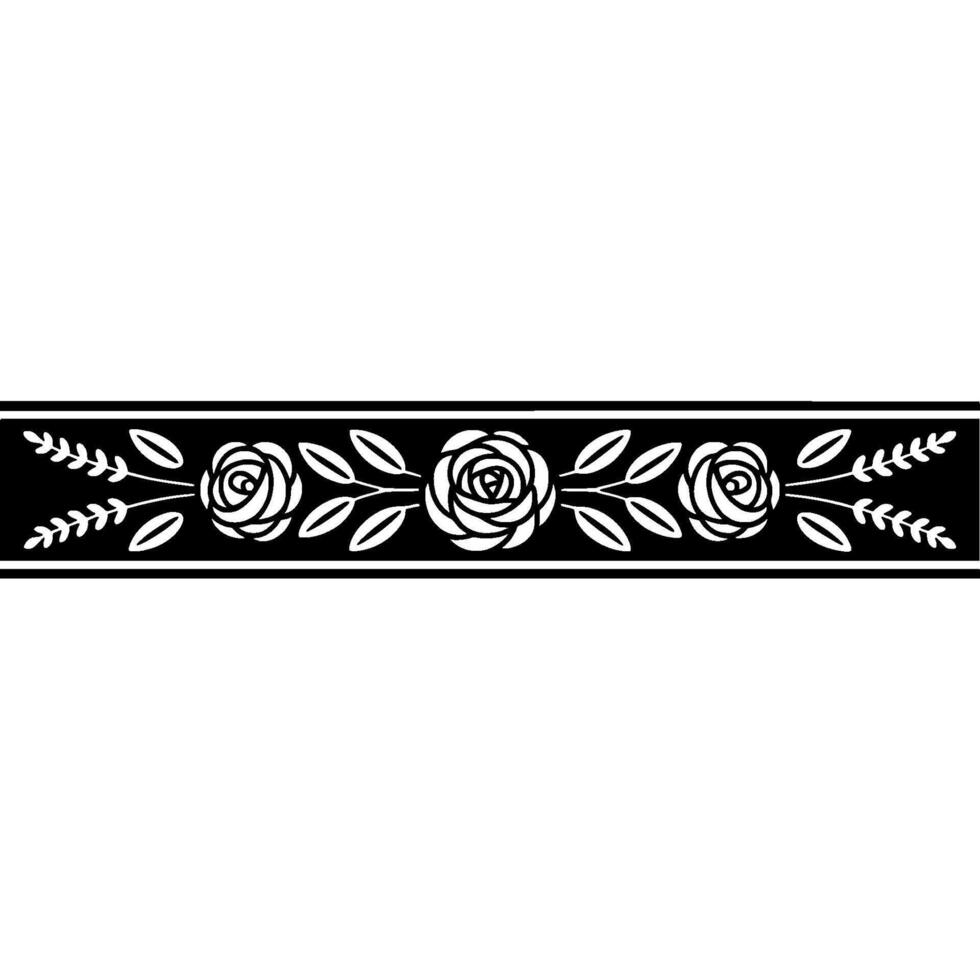 Elegant Floral Border with Roses, Black and White vector