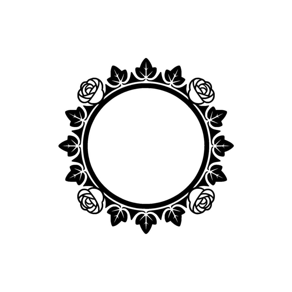 Elegant Black Floral Wreath Frame on White Background - Rose vector