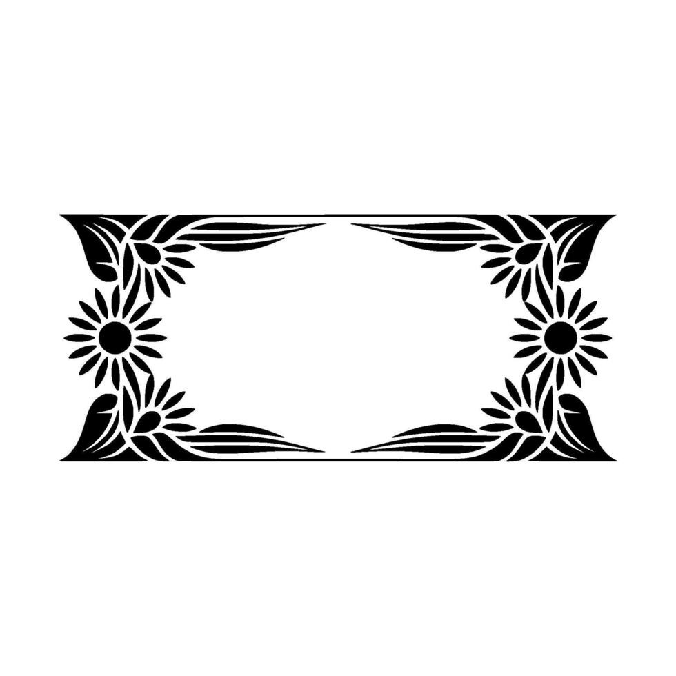 Floral Border Frame, Art Nouveau Style, Black on White, Blank Space vector