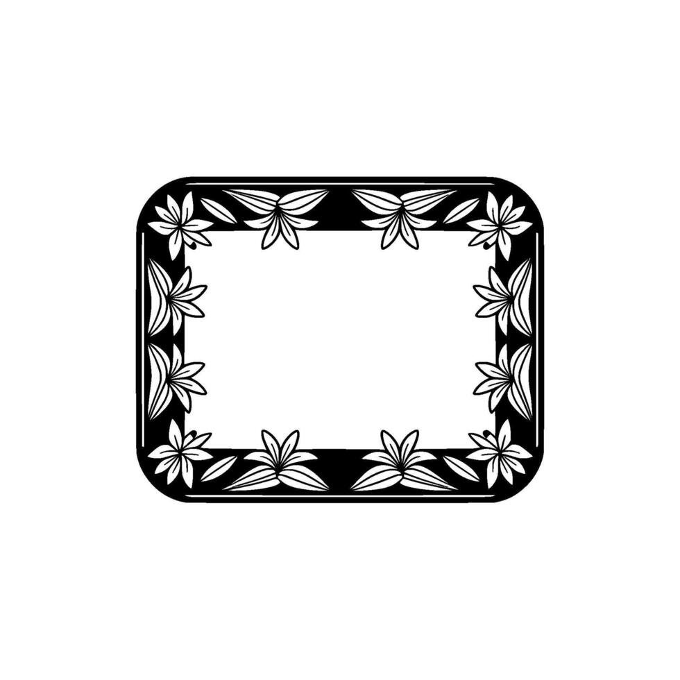 Floral Frame Black and White Decorative Border with Rounded Corners vector