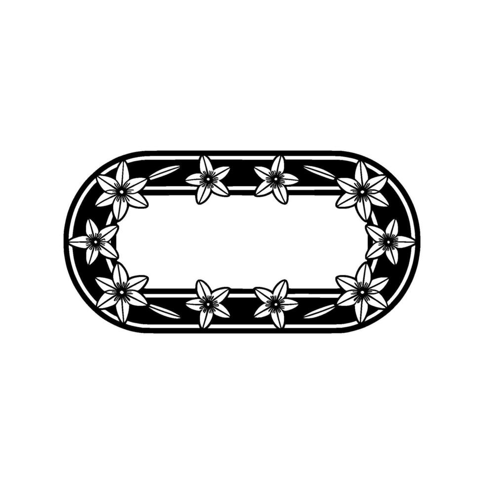 Elegant Floral Oval Frame - Black White Decorative vector
