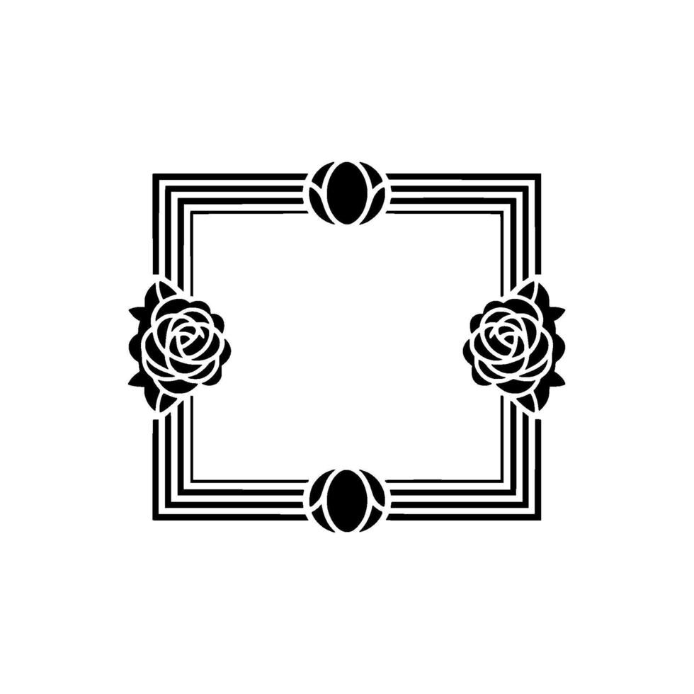 Elegant Floral Frame - Art Deco Style, Black White vector