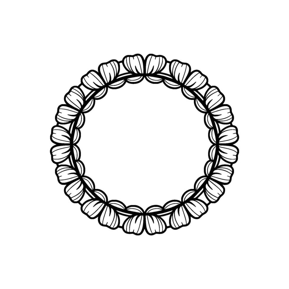 Floral Wreath Circle Frame, Black and White Minimalist - Monochrome vector