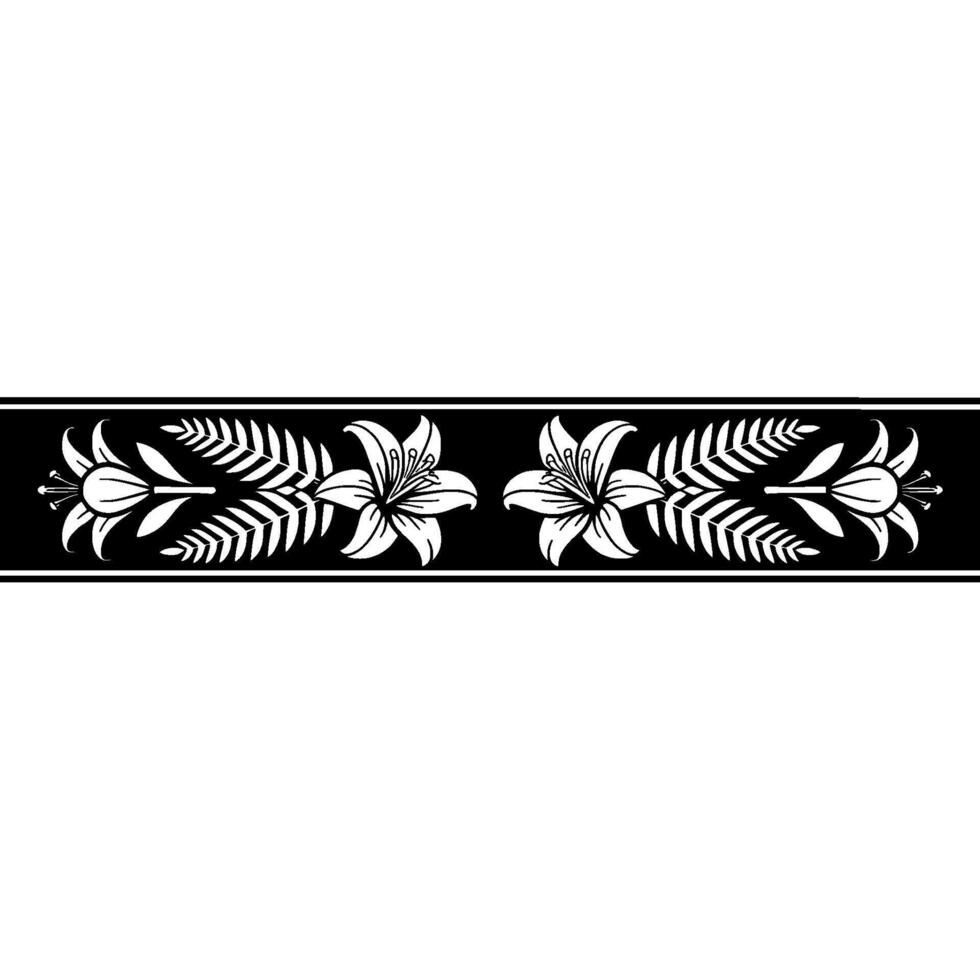 Elegant Floral Border in Black and White, Floral Pattern vector