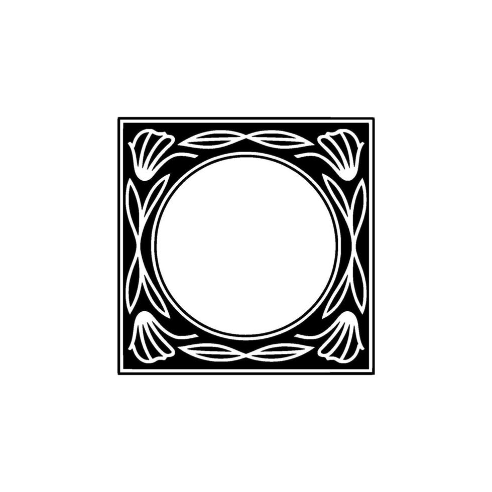 Elegant Art Nouveau Frame with Floral Accents on Neutral Background vector
