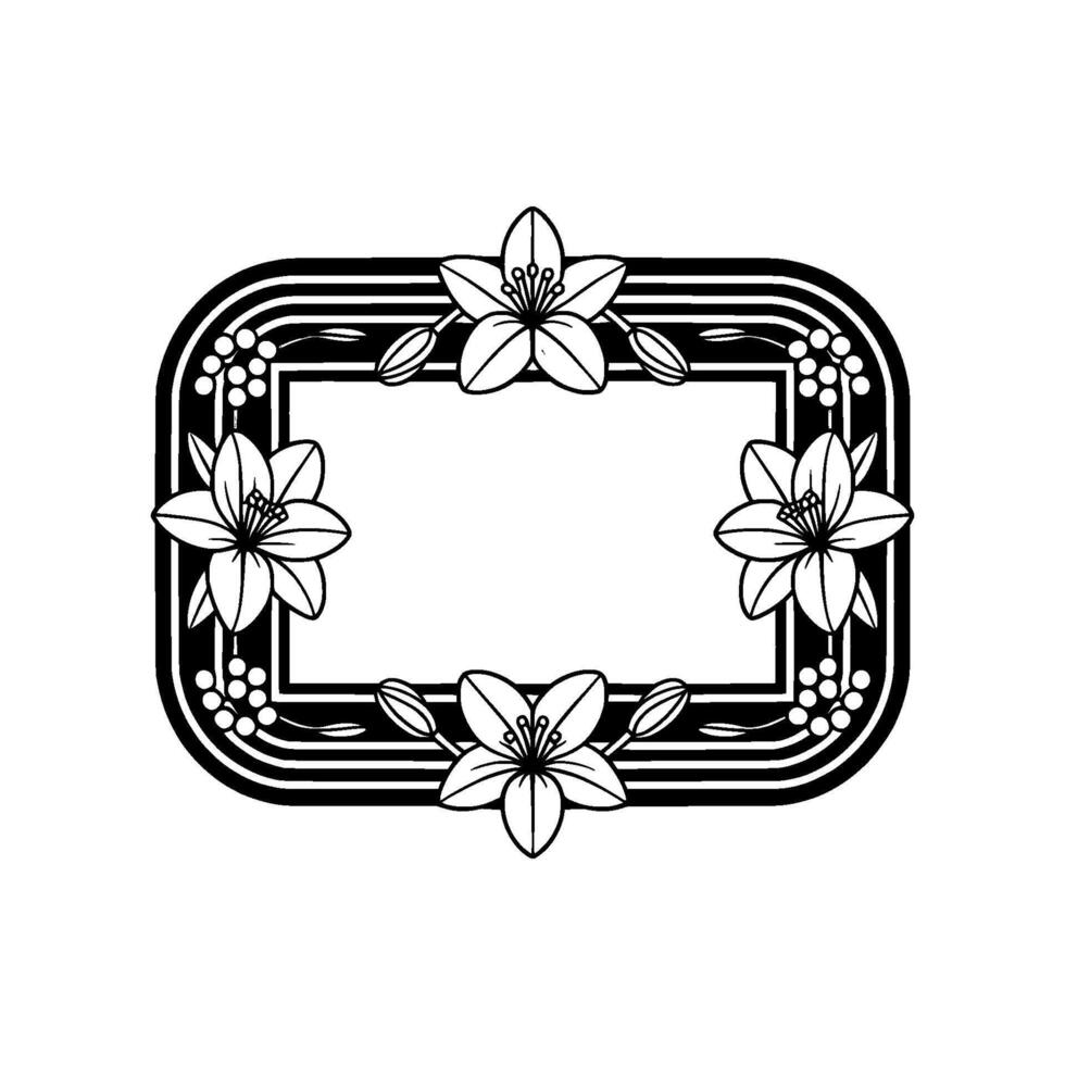 Elegant Floral Frame in Monochromatic Art Deco Style vector