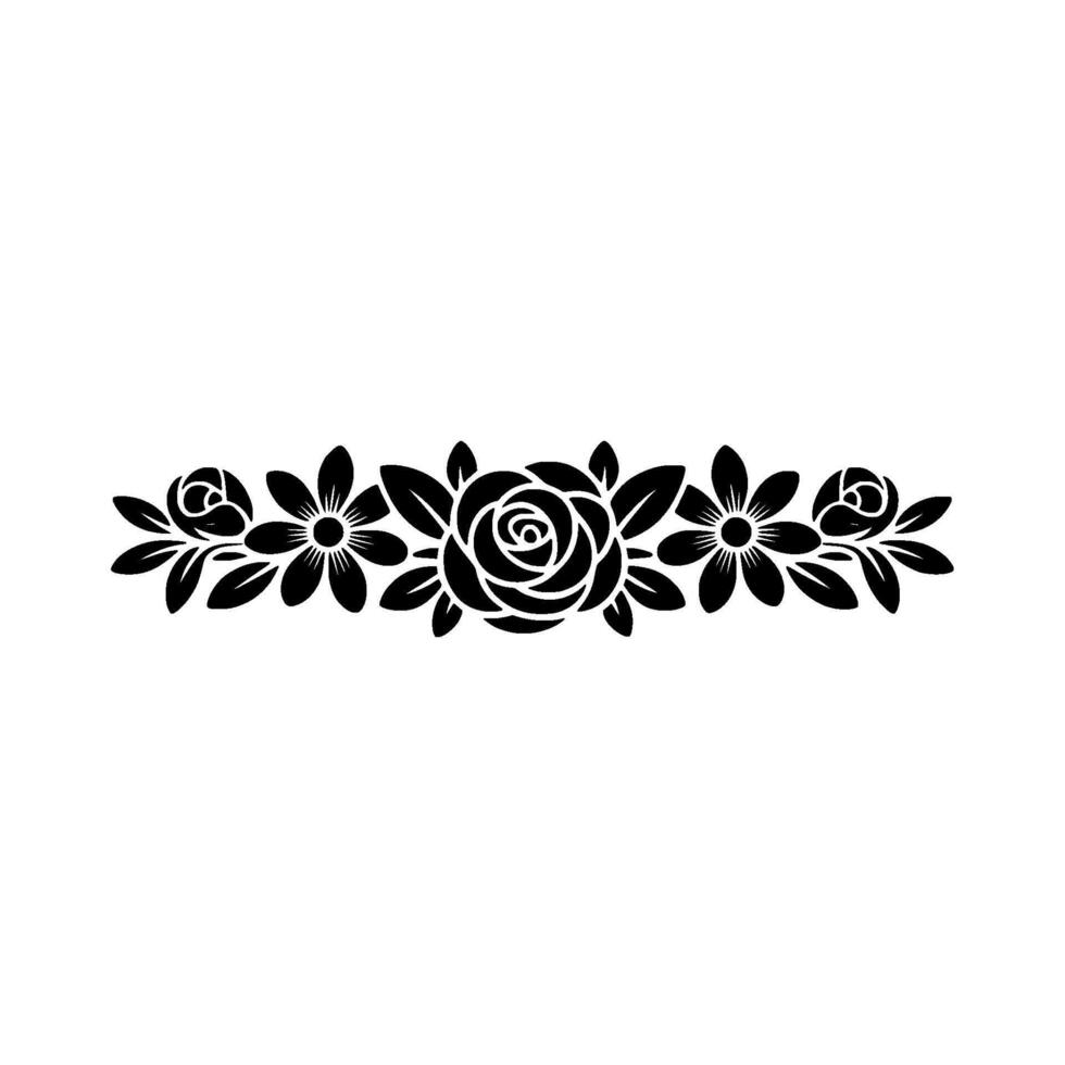 Elegant Black Floral Border Element on White Background, Flowers vector