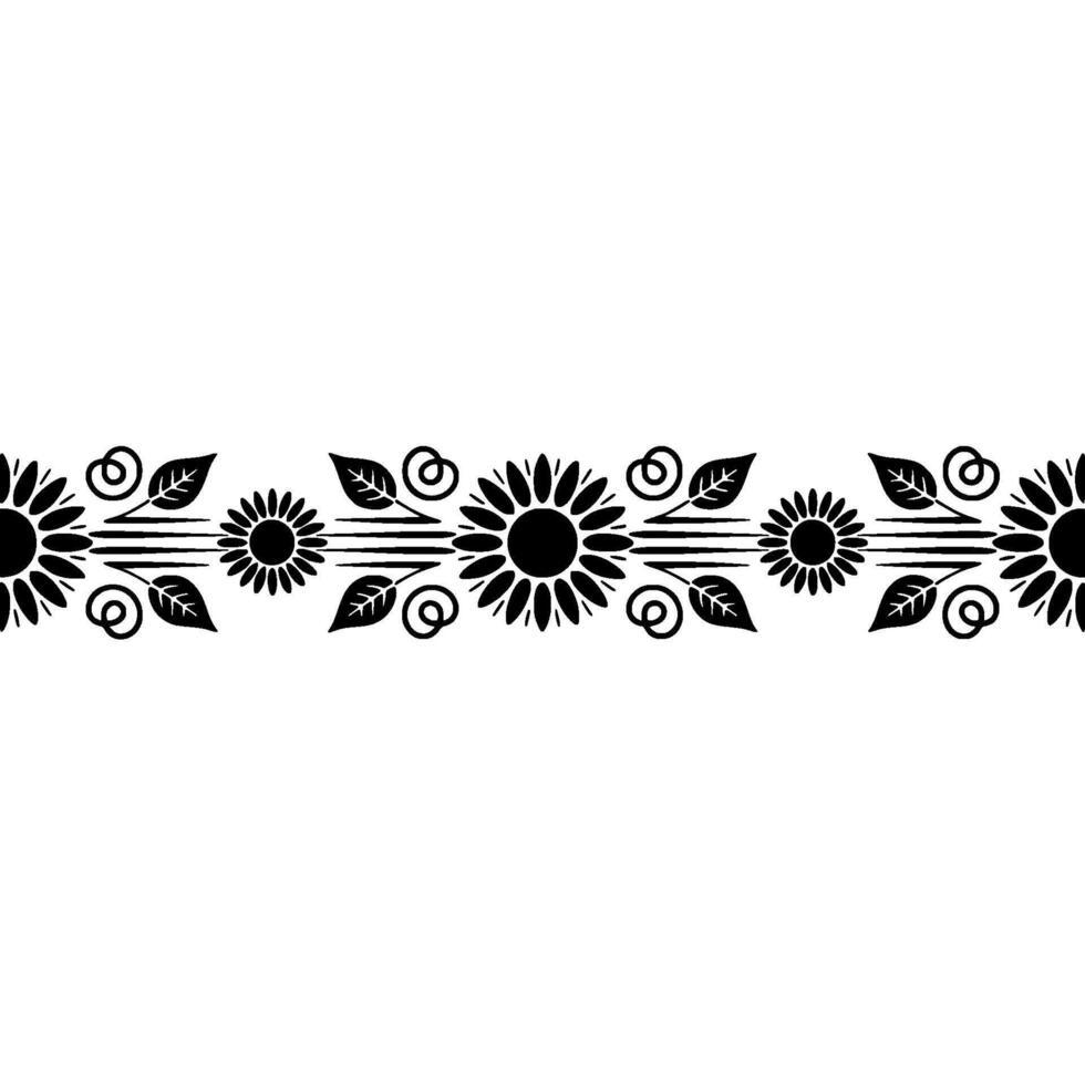 Elegant Sunflower Border, Black and White vector