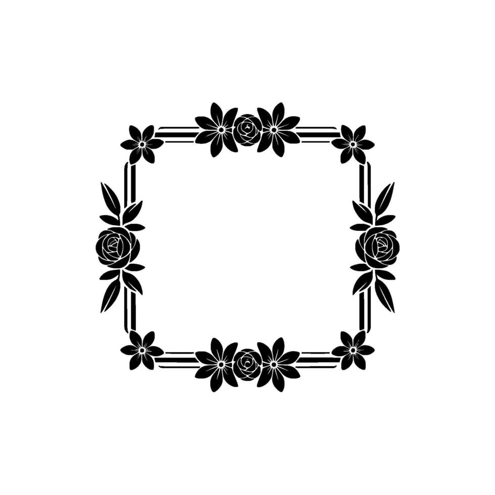 Elegant Black Floral Frame on White Minimalist - Border vector