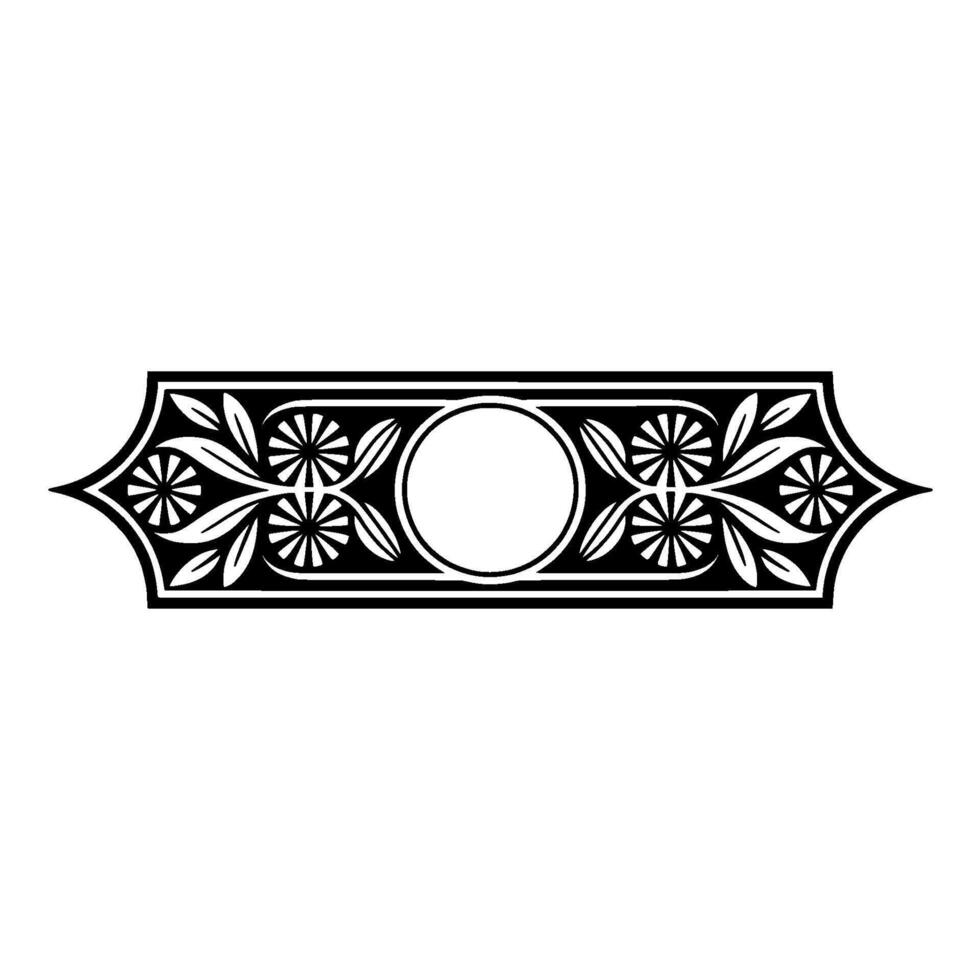 Elegant Floral Border with Central Circle, Minimalist Black and White vector