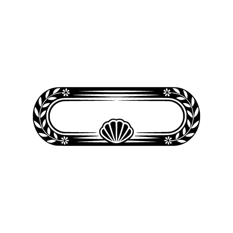 Elegant Oval Frame with Shell and Floral Elements - Black White vector