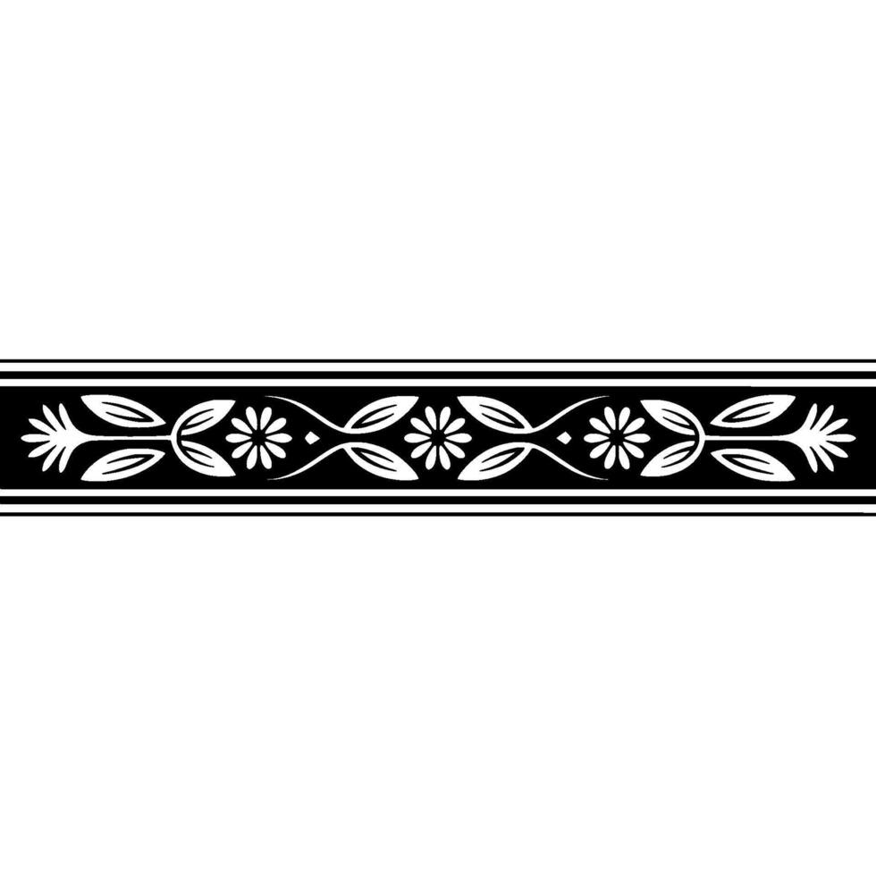 Elegant Floral Border in Black and White, Minimalist Style, Pattern vector