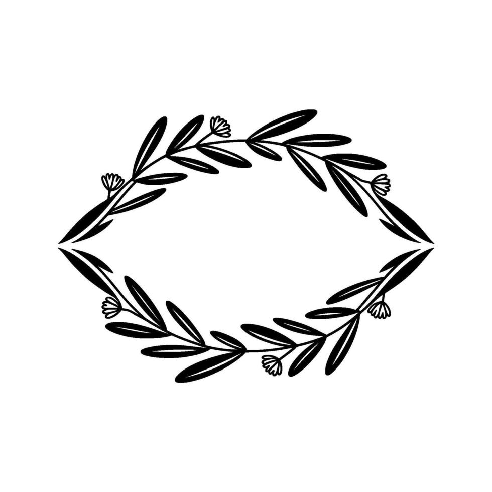 Minimalist Black Botanical Frame, Leaves and Flowers, Elegant vector