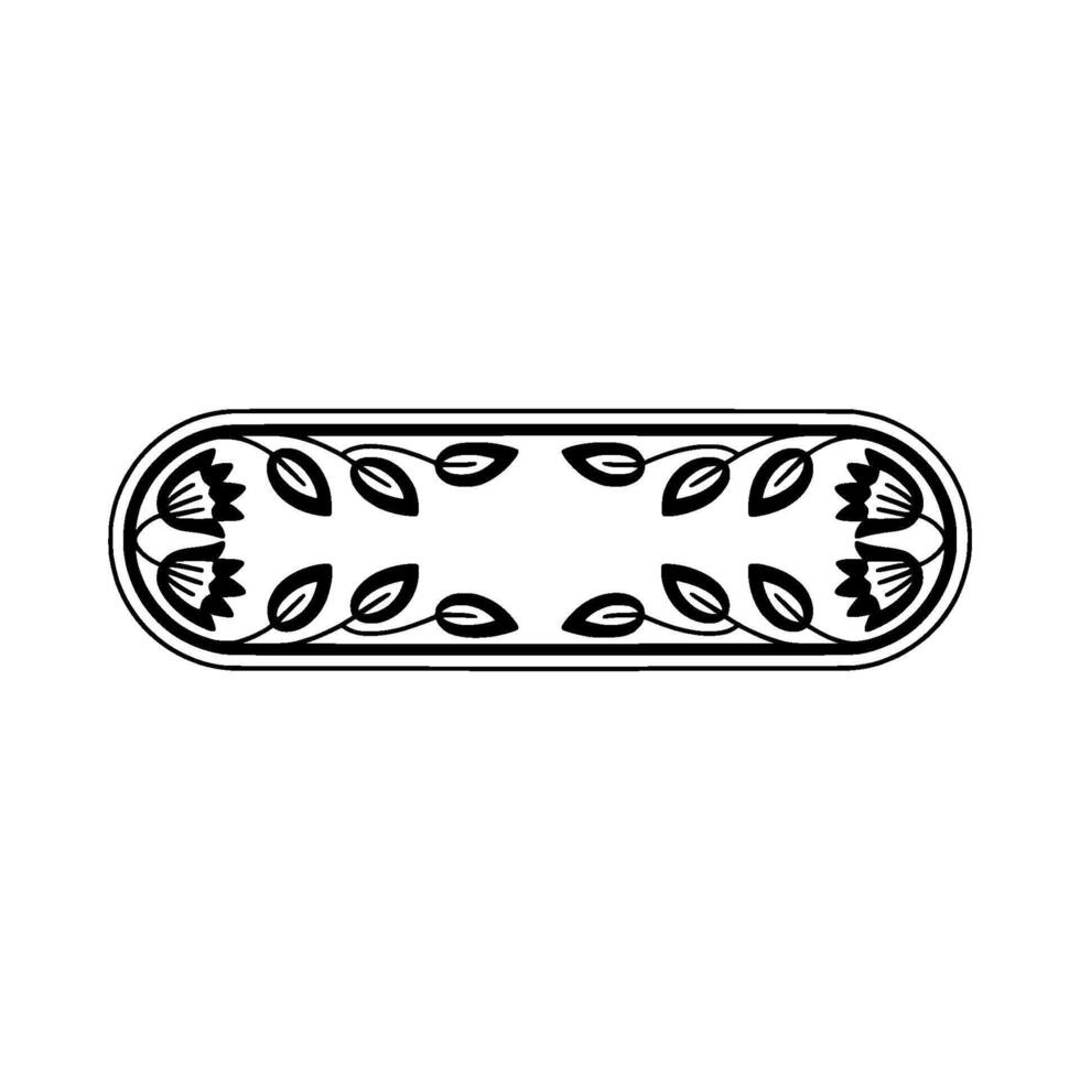Elegant Floral Oval Frame in Black White, Minimalist - Leaves vector