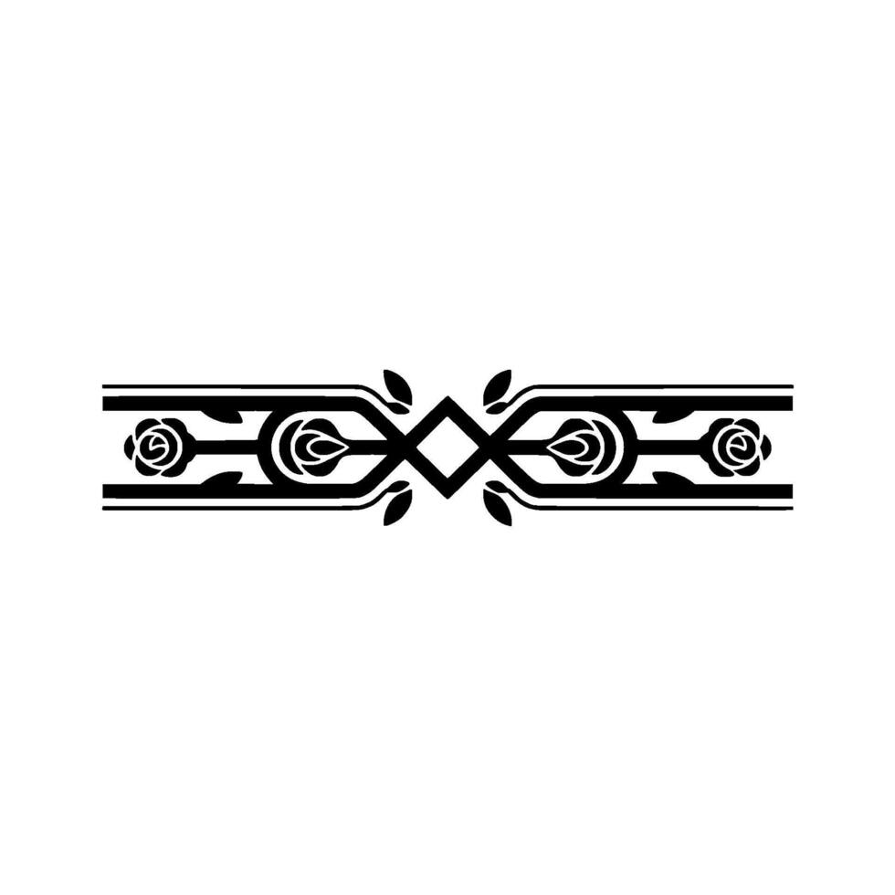 Art Deco Floral Border Ornament in Black on White vector