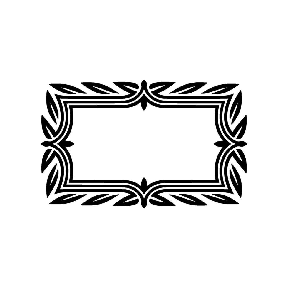 Elegant Black White Rectangular Frame with Leaf Motif on White vector
