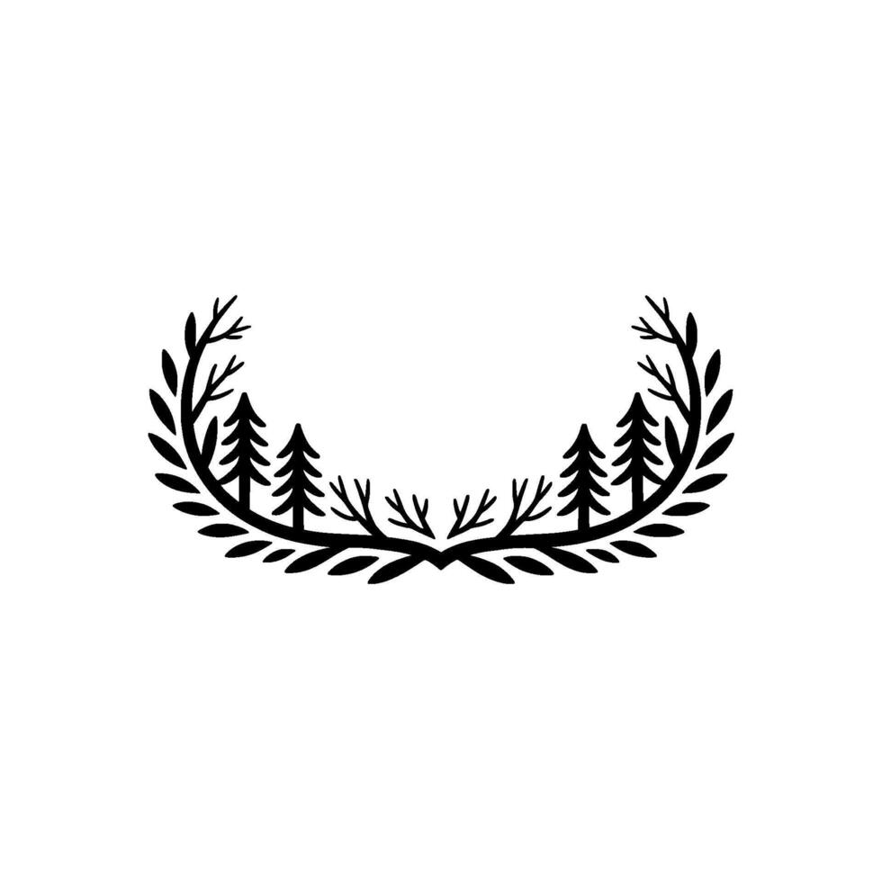 Minimalist Forest Wreath Illustration, Modern Nature vector