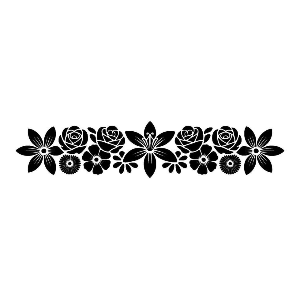 Elegant Floral Border, Black and White, Minimalist, Flowers vector