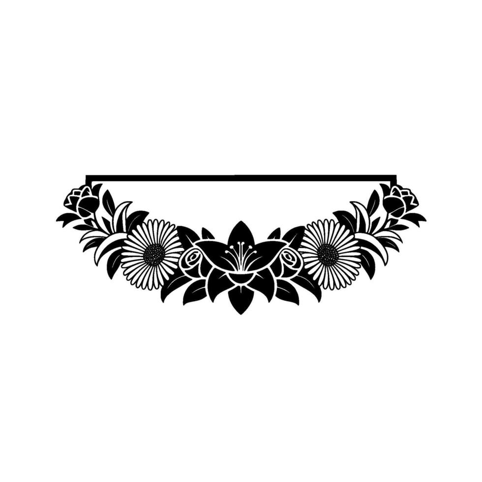 Elegant Floral Border Element in Black White, Minimalist - Frame vector