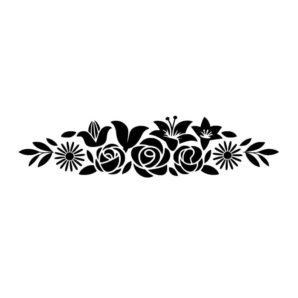 Elegant Black Floral Border on White Background - Illustration - Decorative vector