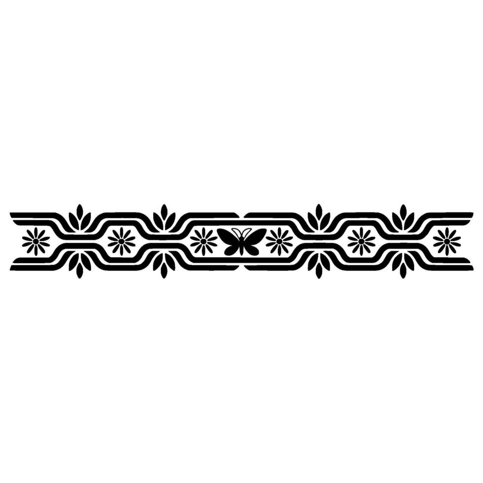 Black Floral Border with Butterfly vector