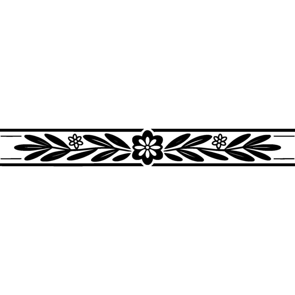 Elegant Floral Border, Black and White Pattern on White Background vector