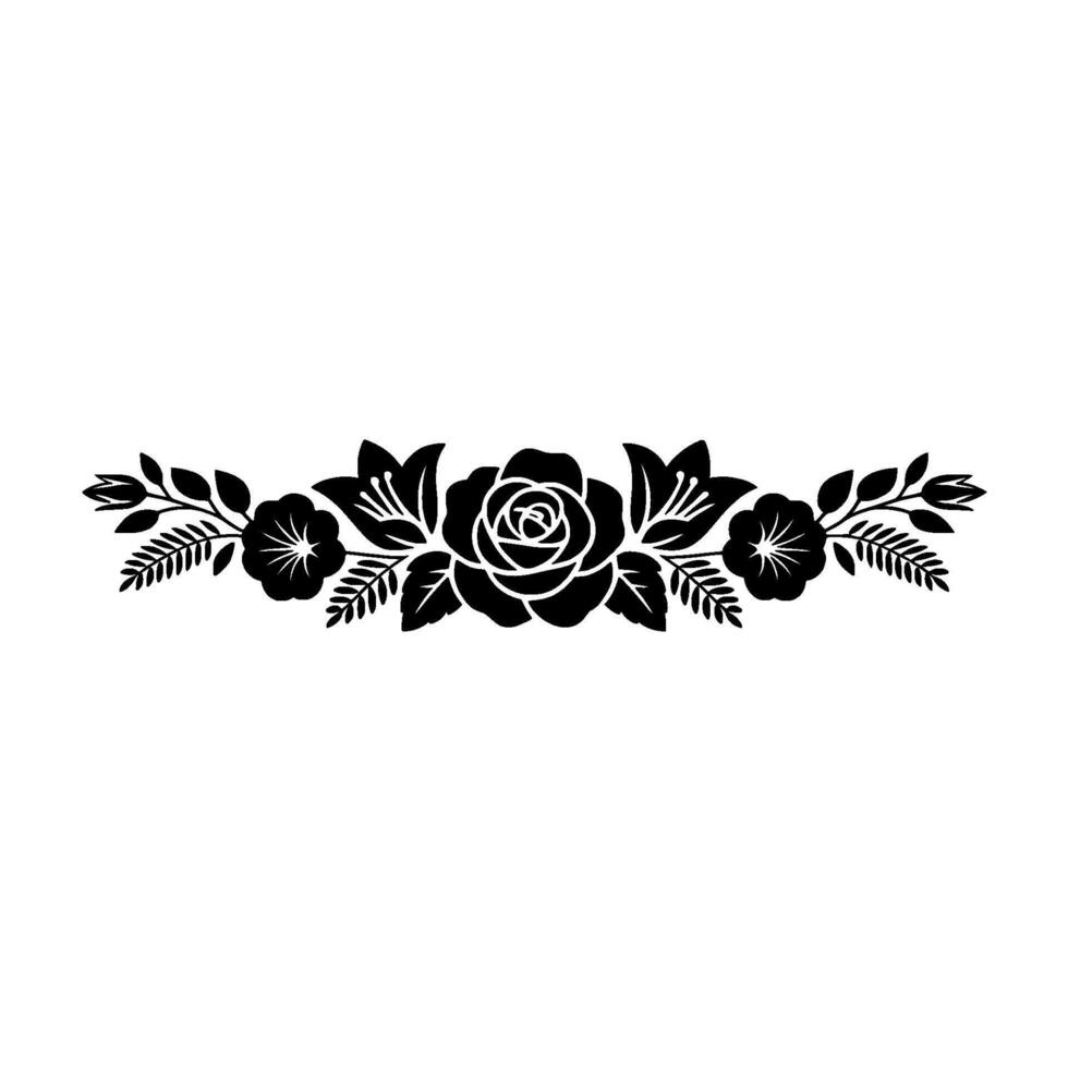 Elegant Black Floral Border on White Background, Rose vector