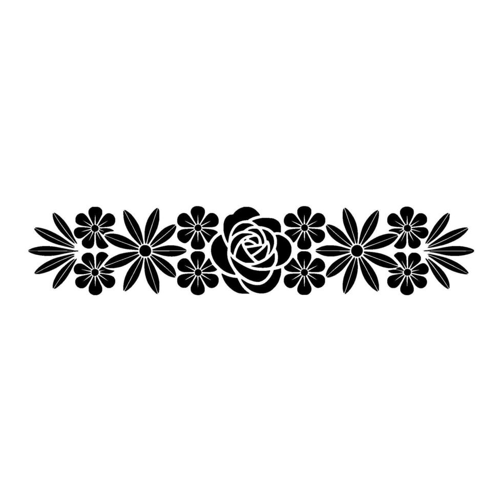 Black Floral Border Ornament, Decorative Line Art vector