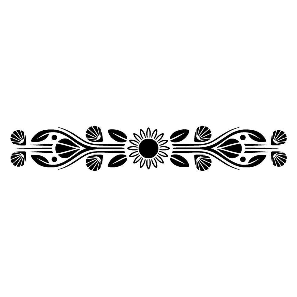 Floral Border Ornament with Sunflower and Shells - Black and White vector