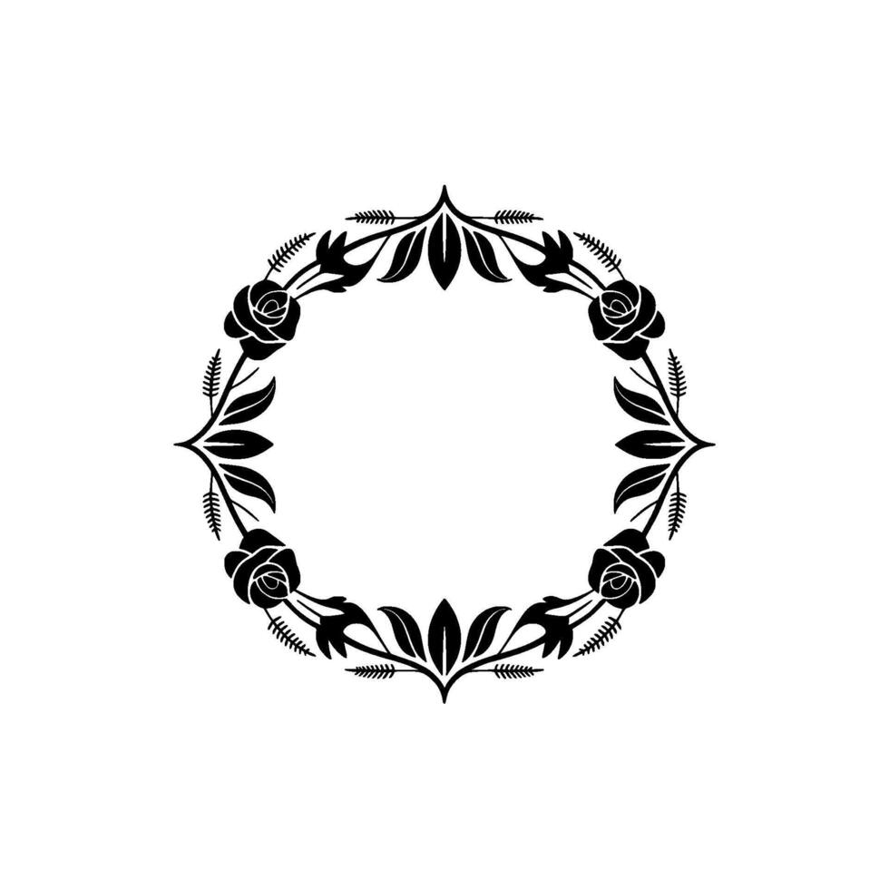 Elegant Black Floral Wreath on White Background, Frame vector