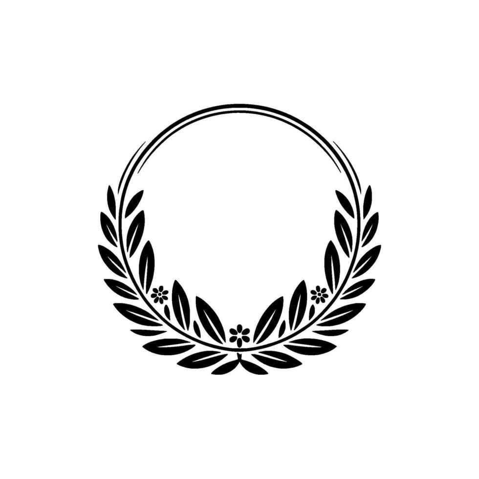 Elegant Black White Floral Wreath Minimalist - Leaves vector