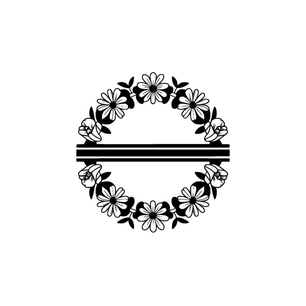 Floral Monogram Circle - Black White Wreath vector