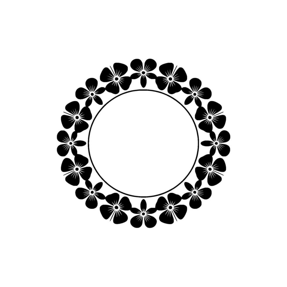 Minimalist Black Floral Wreath Circle Frame on White Background vector