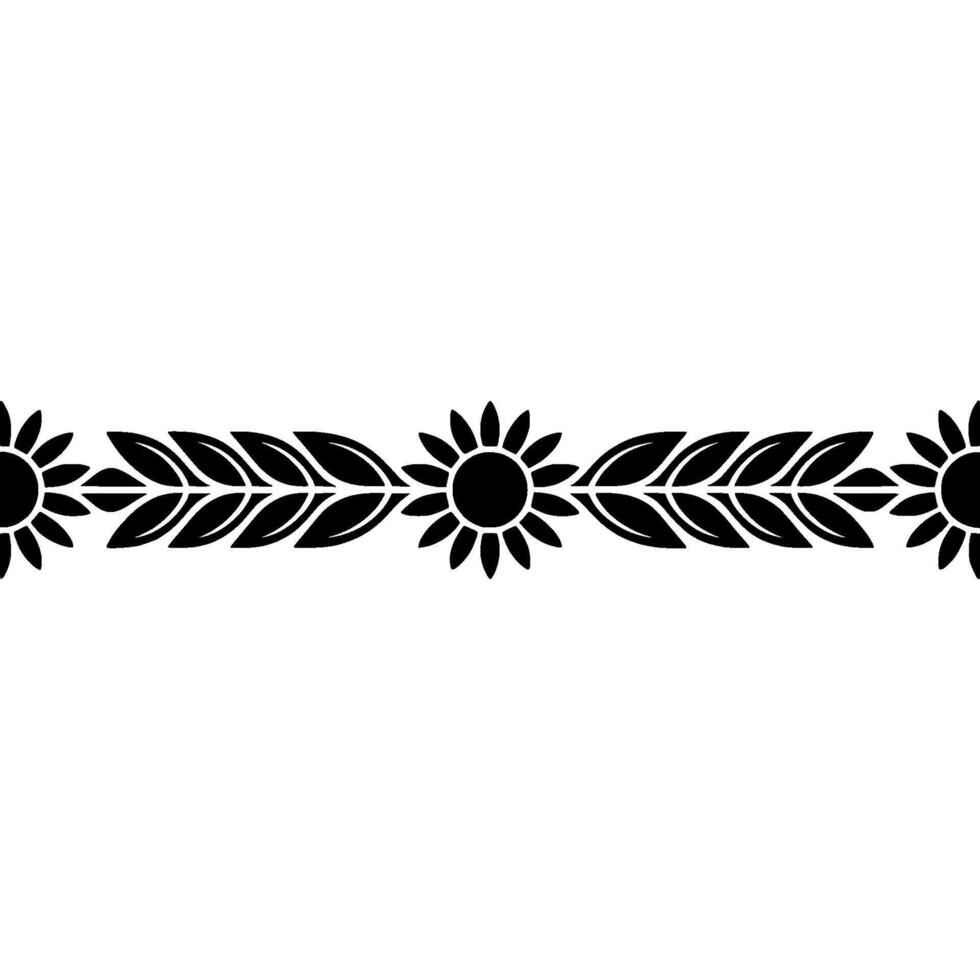 Minimalist Floral Border, Black White, Repeating Pattern vector