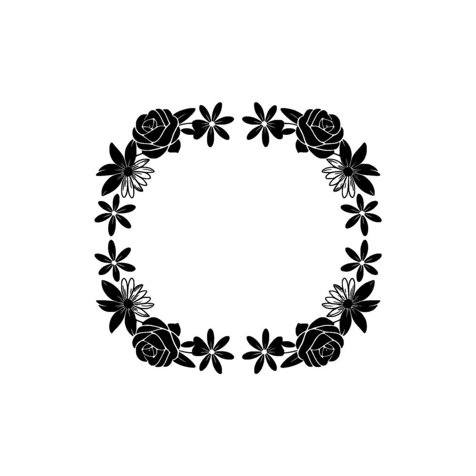 Elegant Black Floral Wreath, Simple, Minimalist, Wedding, Invitation vector