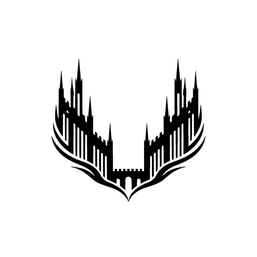 Abstract Castle Symmetric Black Silhouette on White vector