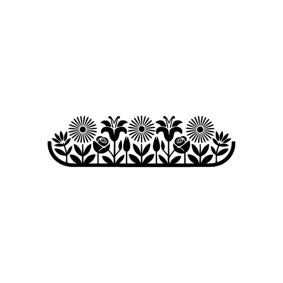 Floral Silhouettes Minimalist Black Garden Border on White vector