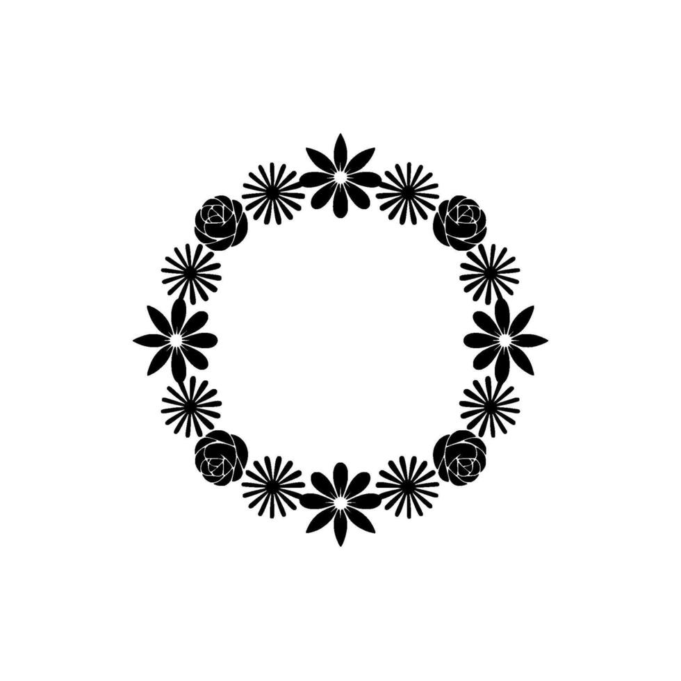 Minimalist Floral Wreath Silhouette - Black and White vector