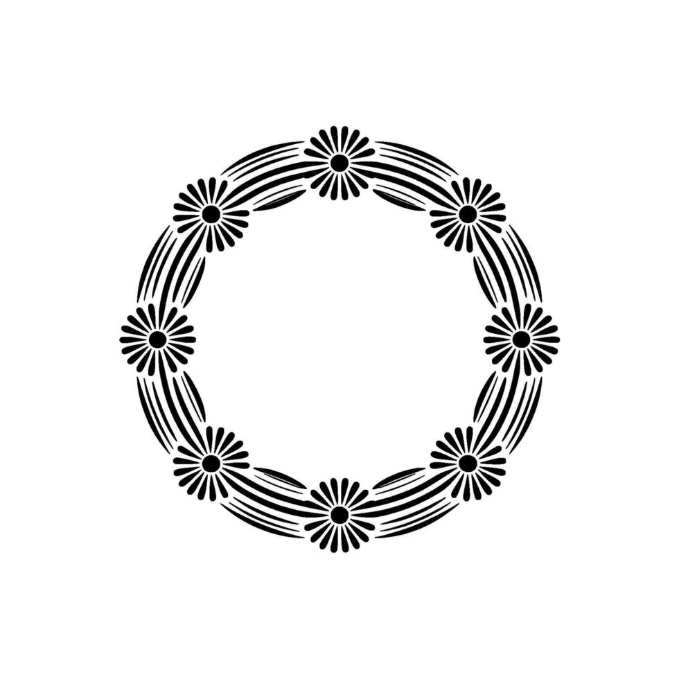 Minimalist Floral Wreath, Black and White Decorative Element vector