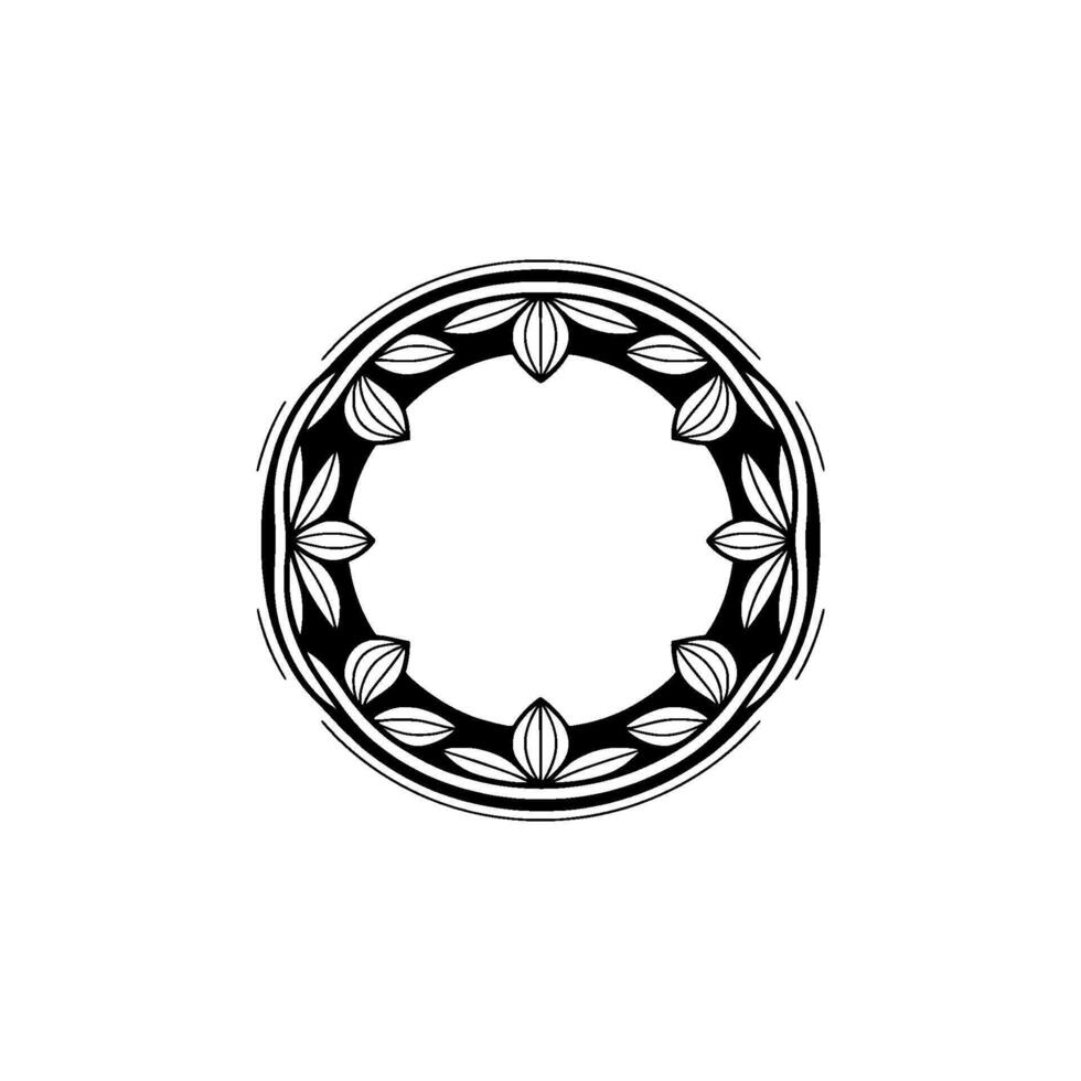 Elegant Floral Circle Frame, Monochrome vector