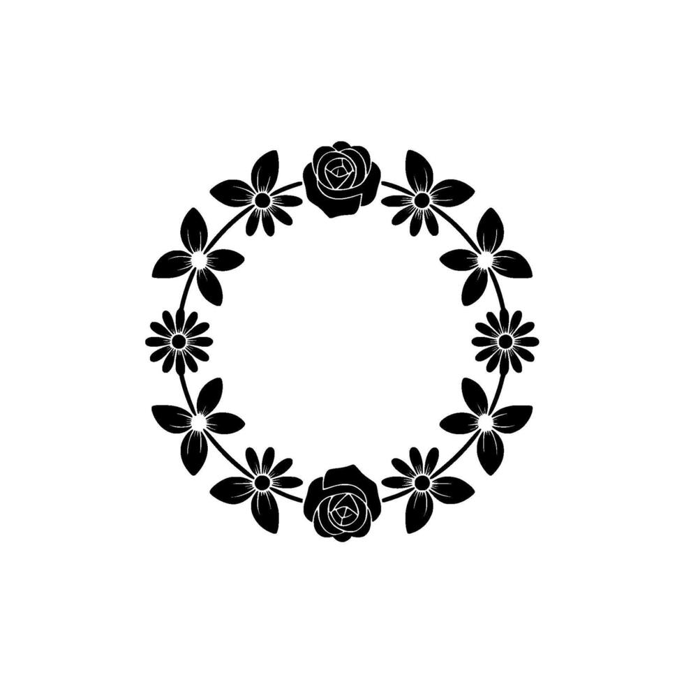 Minimalist Floral Wreath Illustration, Black on White, Decorative vector