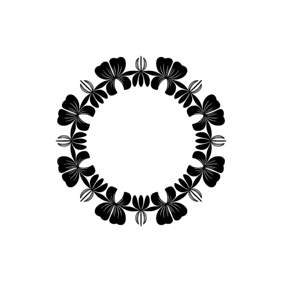 Elegant Black Floral Wreath on White Background - Minimalist - Circle vector