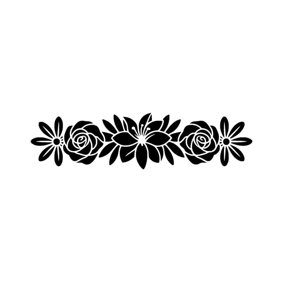 Elegant Black Floral Border on White Background, Roses vector