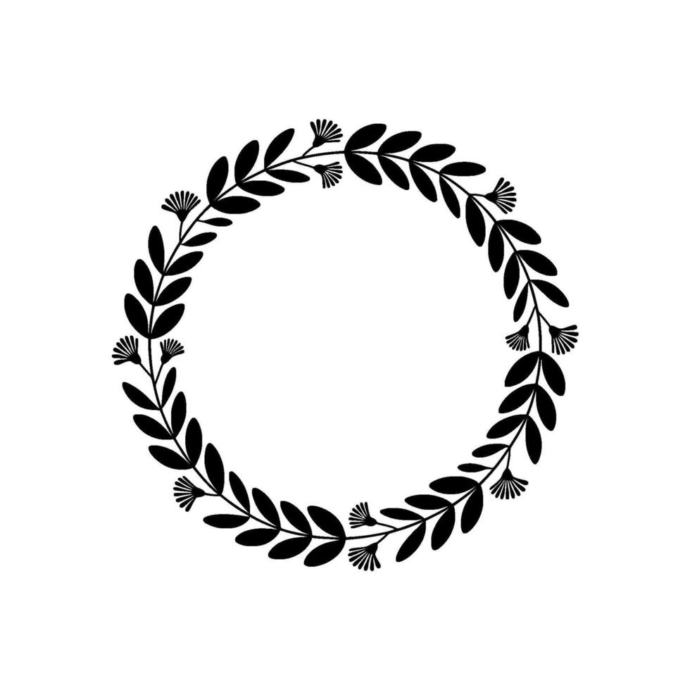 Black Floral Wreath on White Minimalist Element, Leaves vector