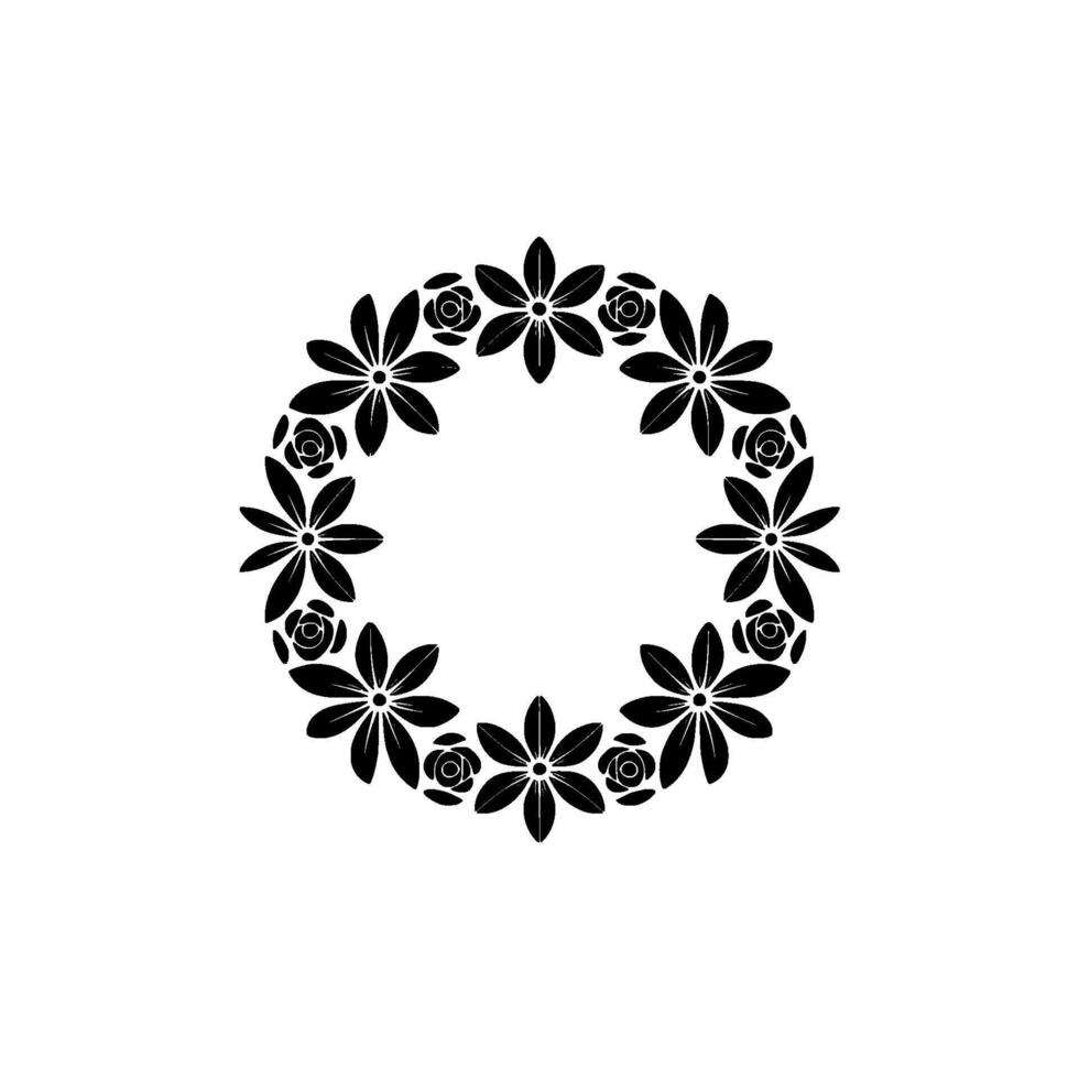 Elegant Floral Wreath, Minimalist Black White, Flowers vector