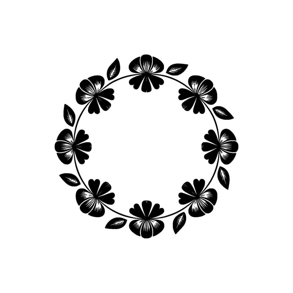Elegant Black Floral Wreath on White Background - Minimalist, Flowers vector