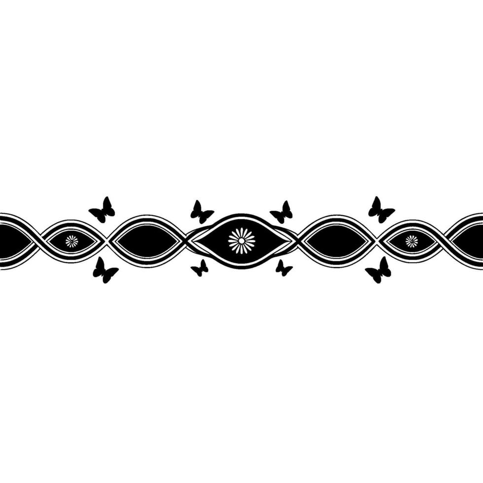 Minimalist Butterfly Floral Border, Black White Ornamental vector
