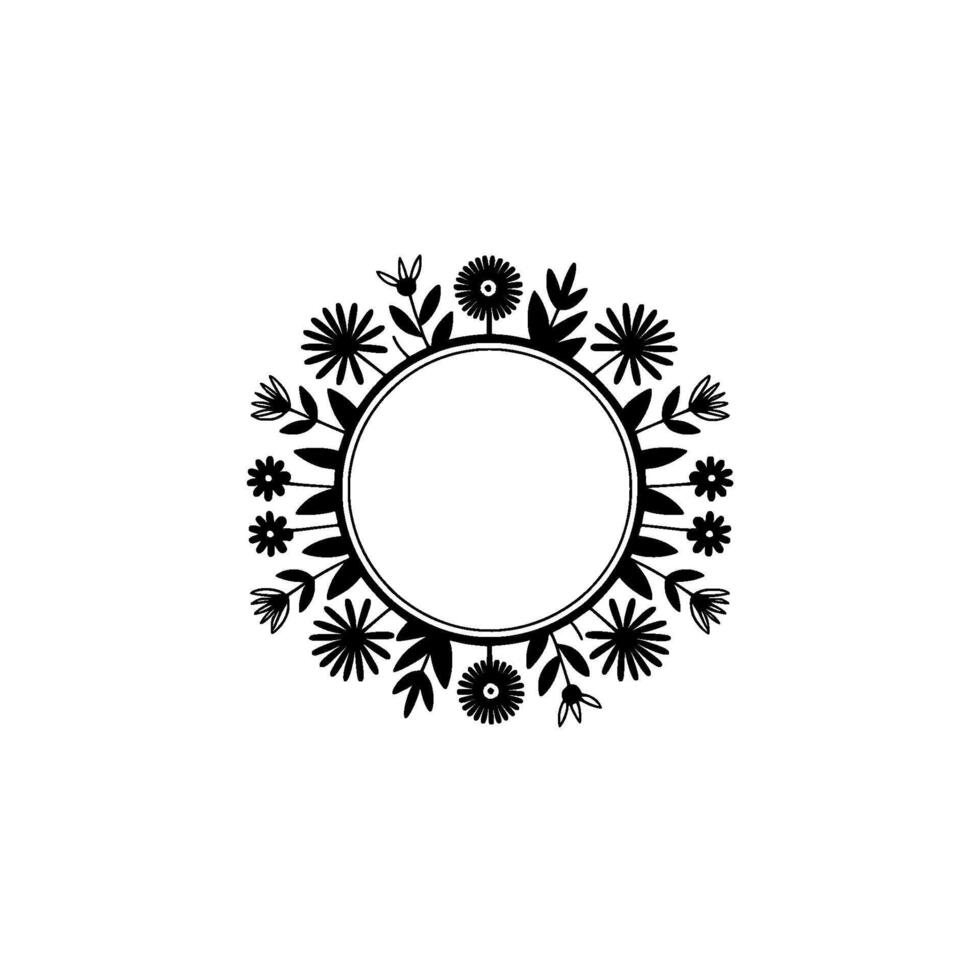Minimalist Floral Circle Frame Elegant Black and White vector