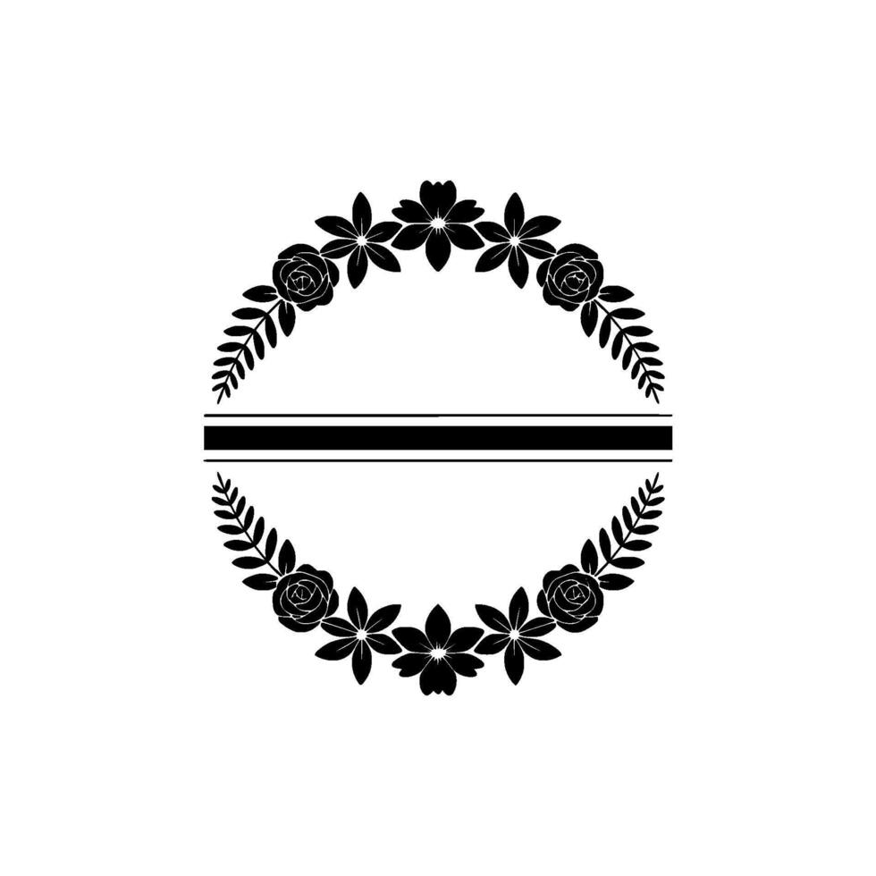 Elegant Floral Wreath with Horizontal Bar Black White vector